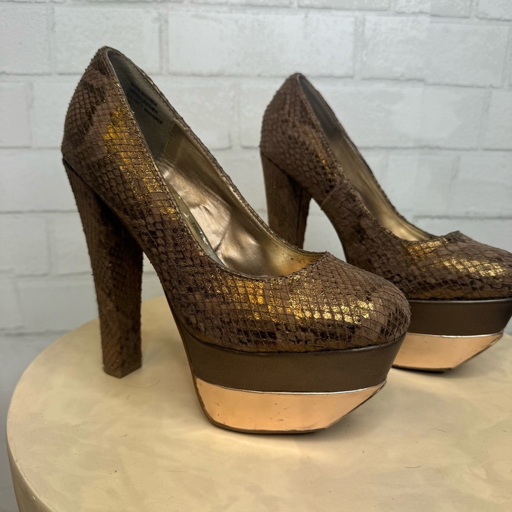 Wildpair - Metallic Python Chunky Block Heel Plat… - image 1